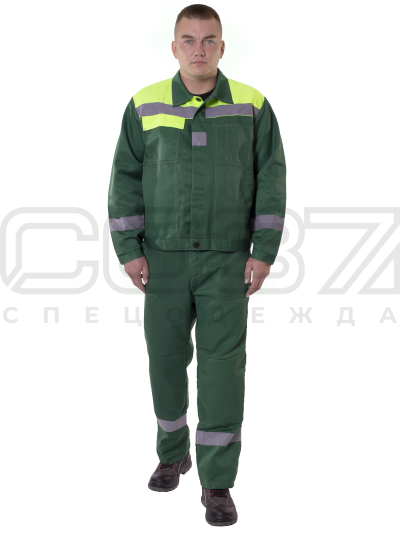 Костюм рабочий мужской Калифорния с СОП цв.т.зелёныйлайм тк.грета (куртка+пк) (1)
