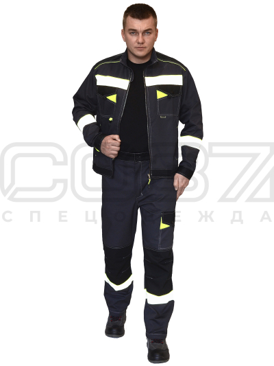 Костюм рабочий Фрегат Коттон с СОП цв.т.серыйчёрныйлимон тк.смесовая с МВО (куртка+брюки) (1)