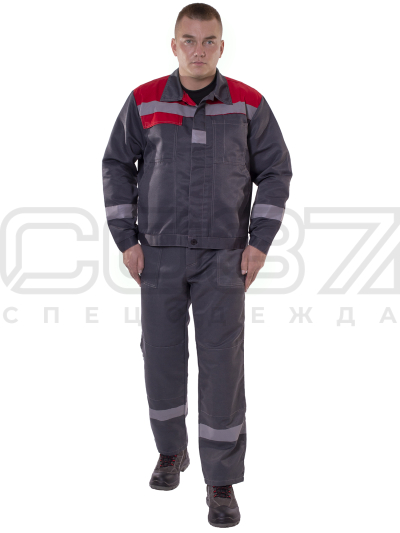 Костюм рабочий мужской Калифорния с СОП цв.т.серыйкрасный тк.грета (куртка+пк) (1)