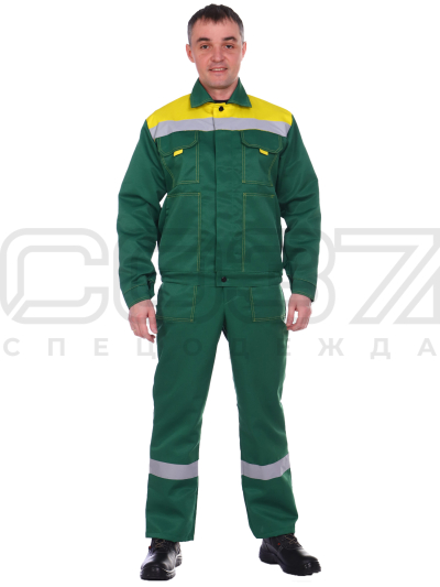 Костюм рабочий мужской Трекер с СОП цв.зелёныйжёлтый тк.смесовая(куртка+пк) (1)