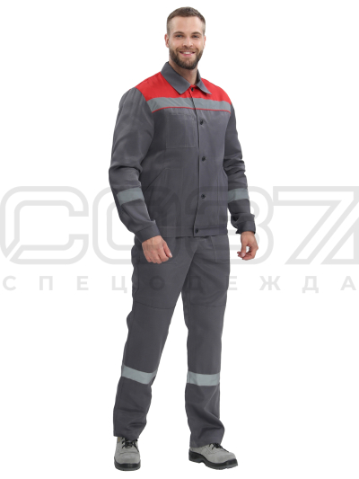 Костюм рабочий женский Кейп с СОП цв.серыйчёрныйкрасный тк.смесовая (куртка+брюки) (1)