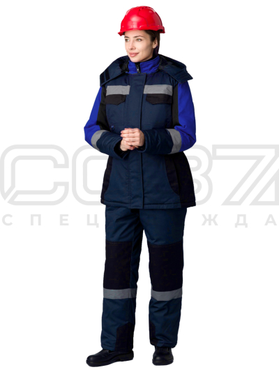 Костюм рабочий зимний женский Рейдер с СОП цв.т.синийчёрныйвасильковый тк.смесовая (куртка+пк) IV и Особый кл.пояс