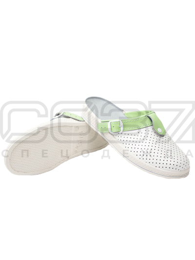Сабо женские с ремешком цв. белый, зелёный-1