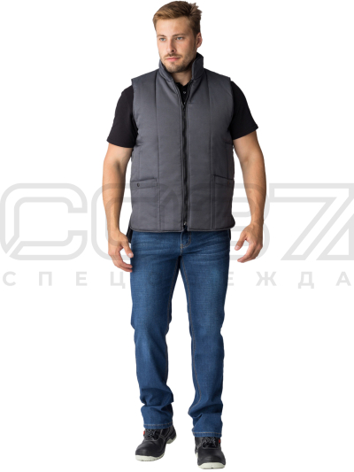 Жилет рабочий утеплённый Базис цв.тёмно-серый тк.грета 1