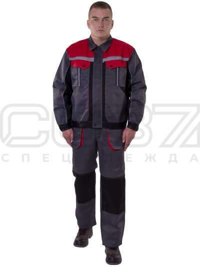 Костюм рабочий Сильвер с СОП цв.т.серыйчёрныйкрасный тк.грета (куртка+брюки)  (1)