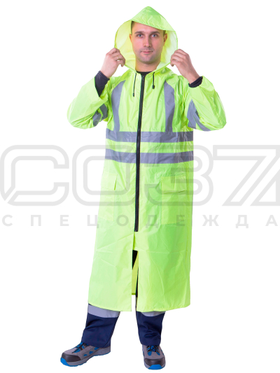 Плащ влагозащитный с СОП цв.жёлтый тк.полиэфир ПВХ