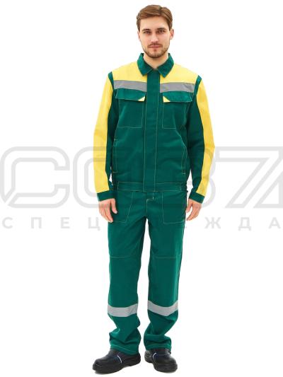Костюм рабочий Закал с СОП цв.зелёный, жёлтый тк.смесовая (куртка+пк) 1