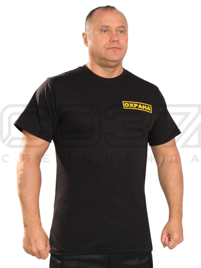 Футболка охранника Флаг цв.чёрный тк.кулирка 1