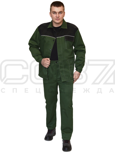 Костюм рабочий Регламент цв.зелёныйчёрный тк.грета (куртка+брюки) (1)