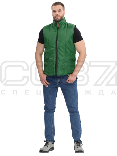 Жилет рабочий утеплённый Базис цв.т.зелёный тк.оксфорд 1
