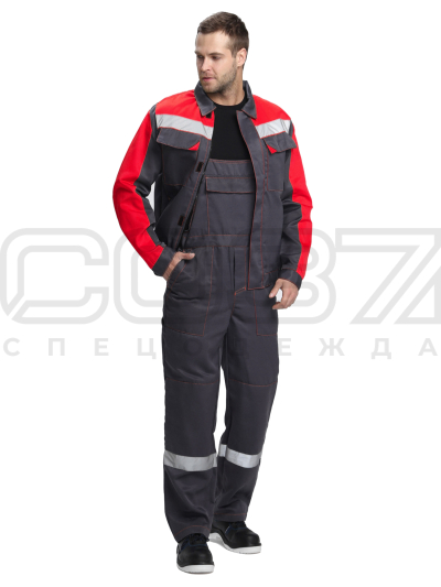 Костюм рабочий Закал с СОП цв.т.серый, красный тк.смесовая (куртка+пк) 1