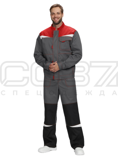 Костюм рабочий мужской Феррум цв.т.серыйкрасныйчерный тк.твил (куртка+пк) (1)