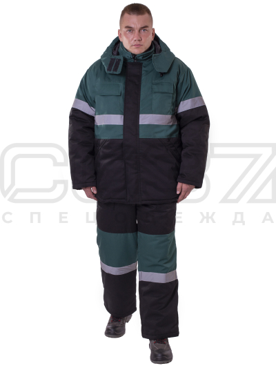 Костюм рабочий зимний Спец-Норд Ф с СОП цв.чёрныйт.зелёный тк.смесовая (куртка+пк) (1)