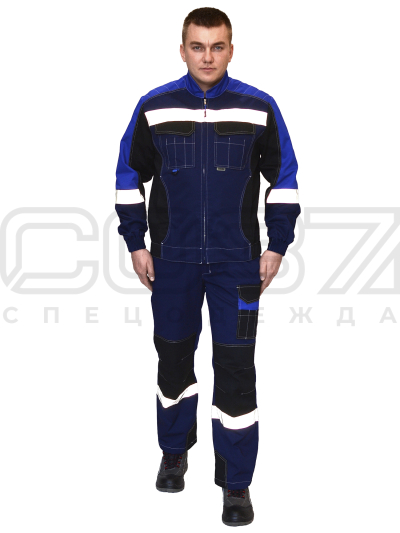 Костюм рабочий Мега Коттон с СОП цв.т.синийчёрныйвасилёк тк.смесовая с МВО (куртка+пк) (1)